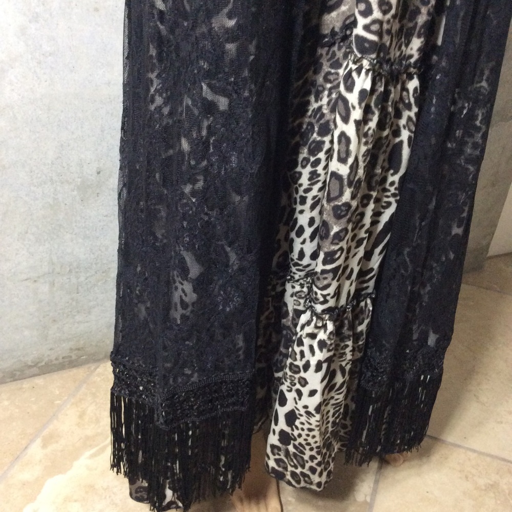 🍒BLACK ROBE FRINGE LACE MAXI CARDIGAN DUSTER LONG - Picture 5 of 6